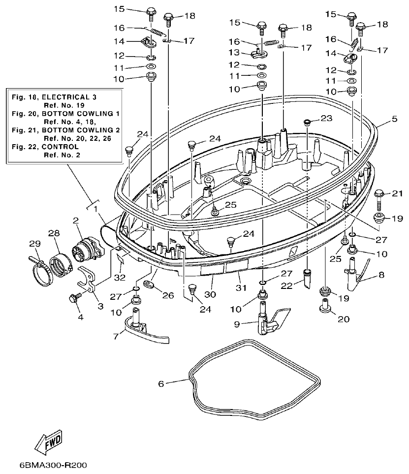 Yamaha F150FET, FL150FET BOTTOM COWLING 1 parts diagram